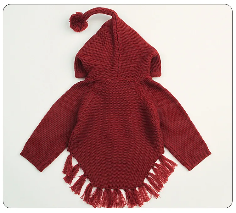 Детские свитера вязаный свитер с капюшоном и кисточками для девочек осенне-зимний свитер для малышей Повседневная трикотажная одежда для детей