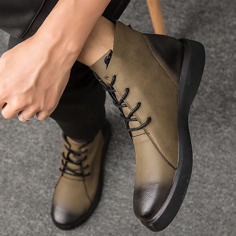 

Boots men Genuine Leather Big size 47 Ankle boots for men Wear resistant Non-slip Rubber Snow boot Plush Warm Winter shoes men