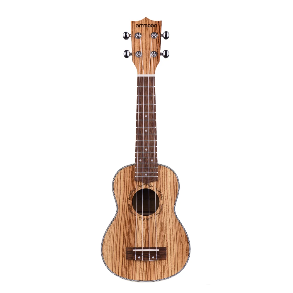 ammoon 21" Acoustic Ukulele Zebrawood Body Rosewood Fingerboard 15 Fret 4 Strings Guitar Musical Instruments