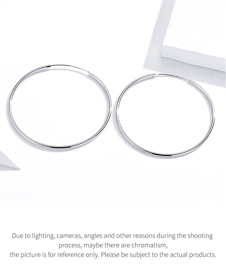 WOSTU 925 пробы Серебряный Большой круг обруч серьги минималистичные простые круглые серьги для женщин модные вечерние ювелирные изделия BKE710
