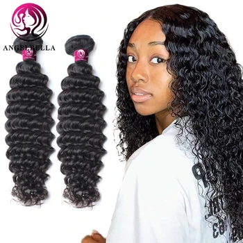 

Angelbella 26 28 30 Inch Brazilian Hair Weave Bundles 1/3/4 Pieces Human Hair Bundles Deep Wave Remy Human Hair Extension