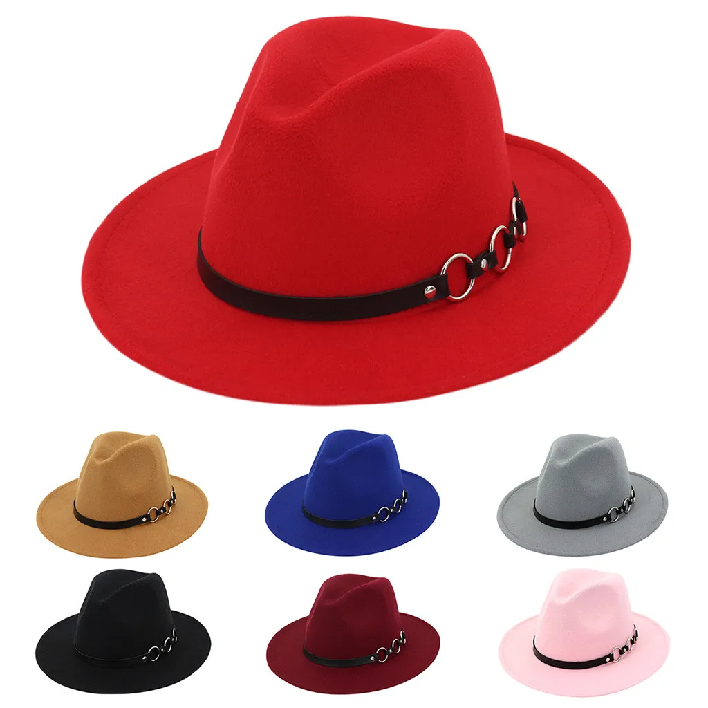 red wide brim felt hat