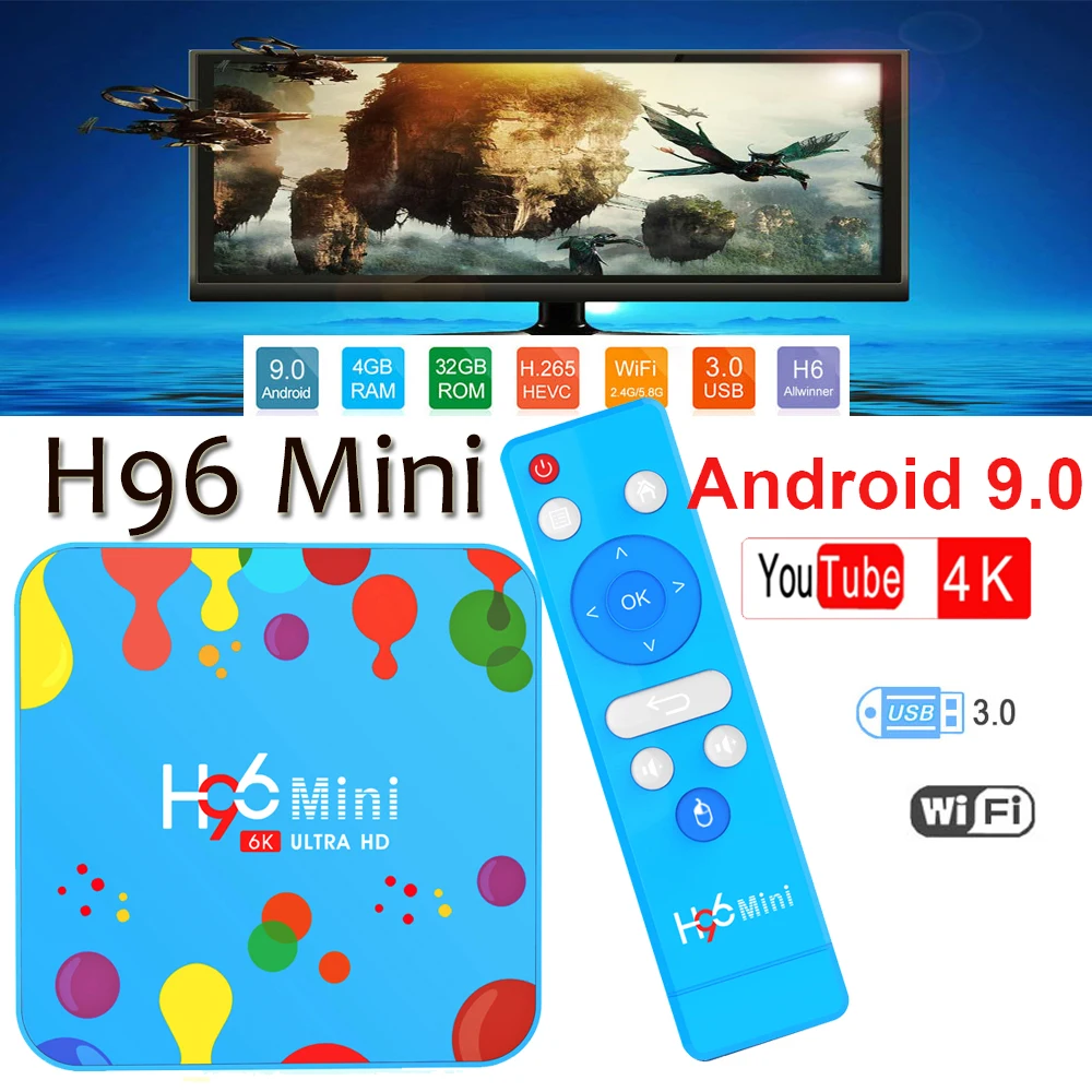 

H96 Mini Android 9.0 TV Box Allwinner H6 Quad Core 6K H.265 Wifi netflix youtube 4K Set top box smart tv box H96mini 4GB128GB