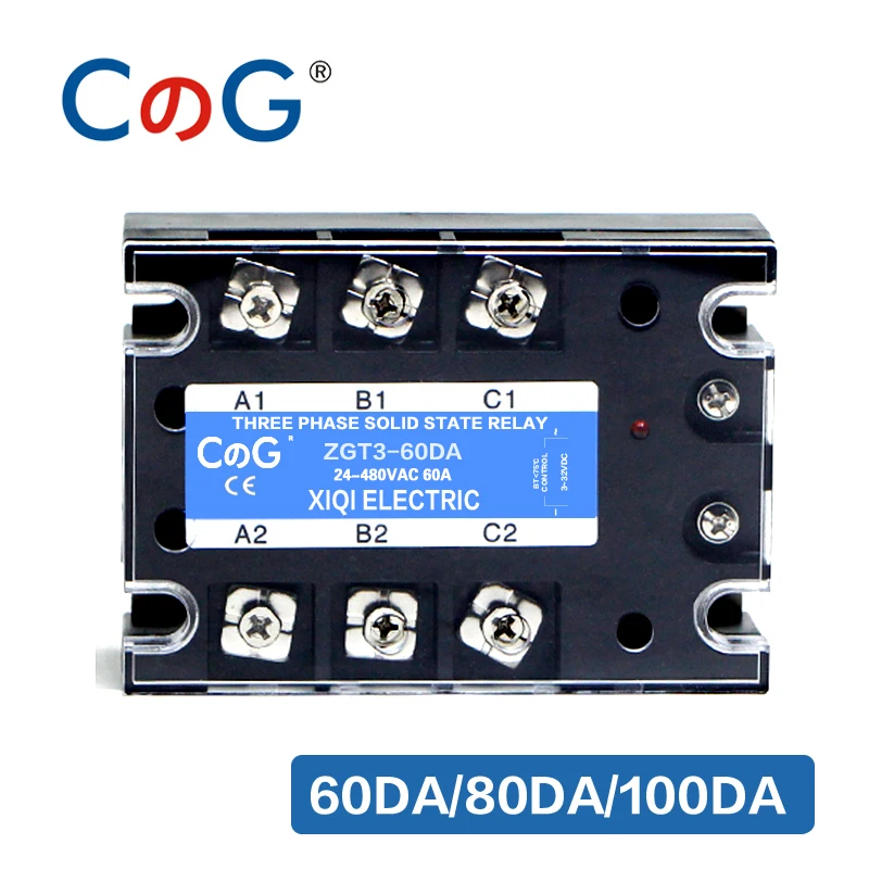 Relé de Estado 100a da Três dc para Relé Fase Ssr 3-32v dc Controle 24-480v ac Sólido cg 3 60a 80a