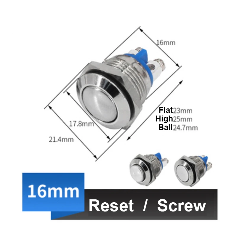 8/10/12/16/19/22/30 мм моментальная Перезагрузка/замок фиксации металлический пуш-ап Водонепроницаемая кнопка переключателя винтовым штифтом сварки ноги - Цвет: 16mm Reset screw