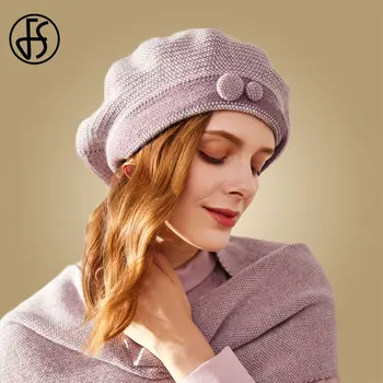 

FS French Artist Wool Winter Beret For Women Hat Elegant Female Black Red Purple Button Thick Berets Painter Octagonal Hats Caps