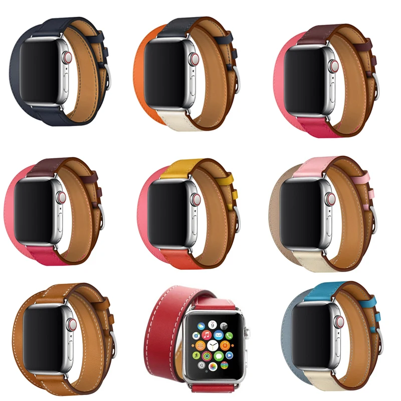 Новый кожаный ремешок для apple watch se Double Tour band 44 мм 40 42 38 браслет часов iwatch series 6 5 4 3 2