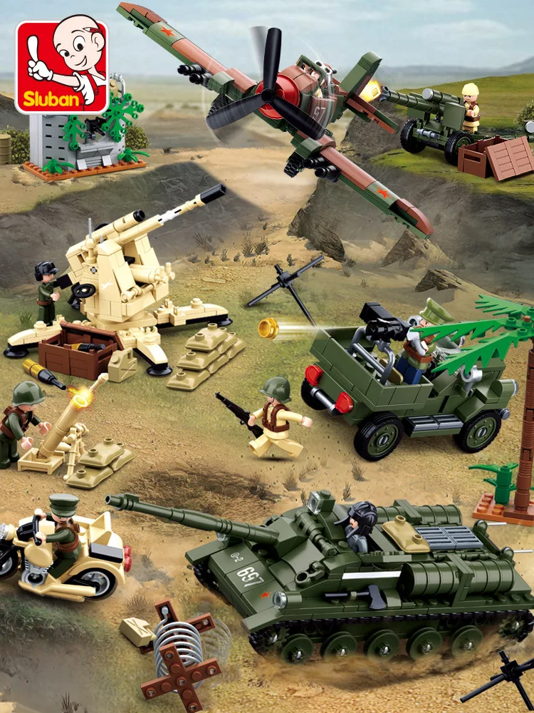 

Small Educational World War II Airplane Tank Building Blocks Luban Boy Have Assembled Effective Tracked Armoured Car Model