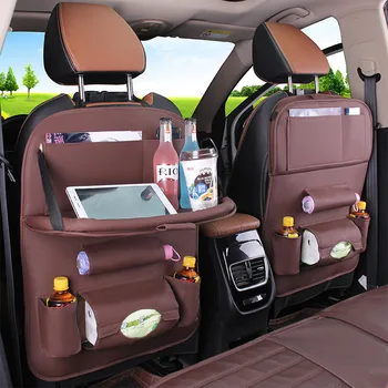 

Seat Back Organizer Pu Leather Pad Car Storage Foldable Table Tray Travel Bag Auto Accessories