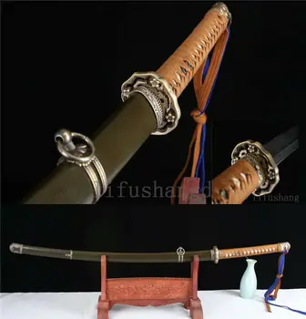 

DAMASCUS FOLDED OFFICER 98 CHI JAPANESE ARMY IRON GREEN SAYA SAMURAI SWORD