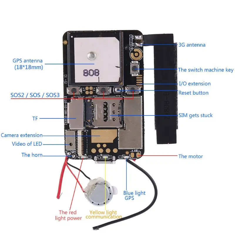 

ZX808 PCBA GPS Tracker GSM GPS Wifi LBS Locator SOS Alarm Web APP Tracking TF Card Dual System Y4UA