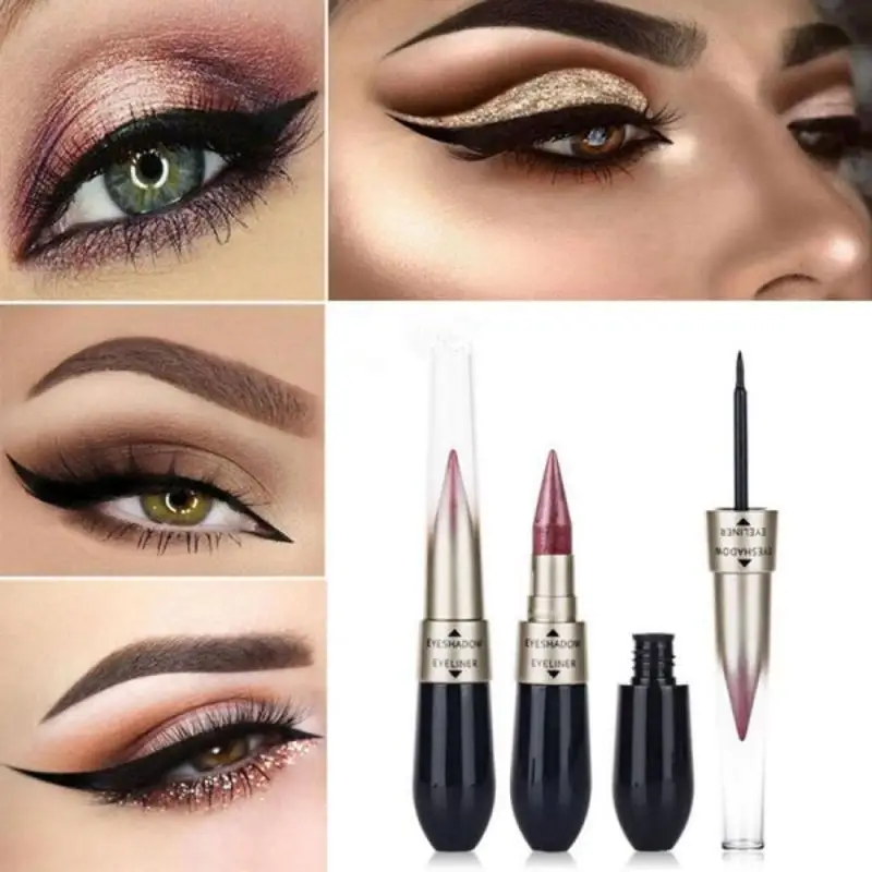 2 In 1 Liquid Eyeliner Eye Shadow Pencil Waterproof Lasting Quick Dry Glitter Eye Shadow Eyeliner Pen Natural Eye Makeup TSLM1