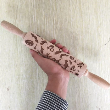 

Practical Delicate Rolling Pin Laser Engraving Embossed Beech Rolling Pin For Kitchen Use Baking Tools Accessories Crafts