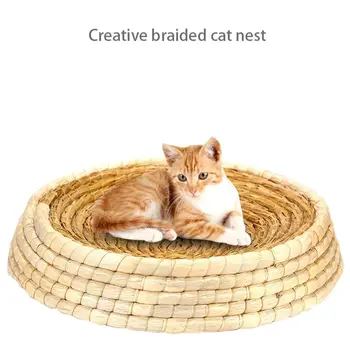 

Woven Straw Nest Cat Hut Bed Comfortable Cat Sleeping Pad Bowl-shaped Scratching Toy