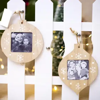 

Wood Photo Frame DIY Christmas Photo Frame Pendant Modern Simple Style Party Home Decor Supplies 2 Styles