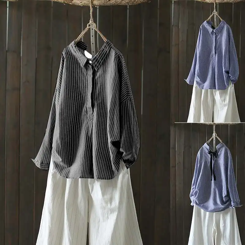 

ZANZEA 2020 Women Casual Long Sleeve Shirt Cotton Linen Tops Blouses Office Lady Work Blusas Autumn Lapel Neck Tunic Chemise 5XL