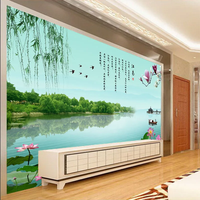 

Customized mural Chinese landscape background happiness and peaces behind TV sofa background wallpaper in the living room