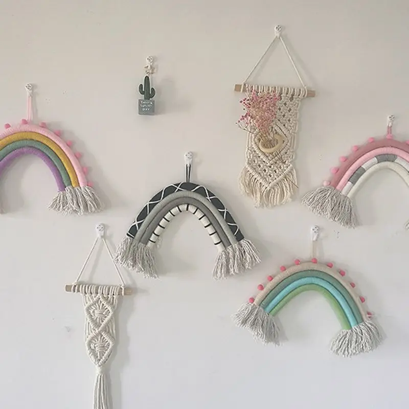 Nordic Rainbow Hand knitted Ornaments Pendant Boho Children Room Wall Decor 3