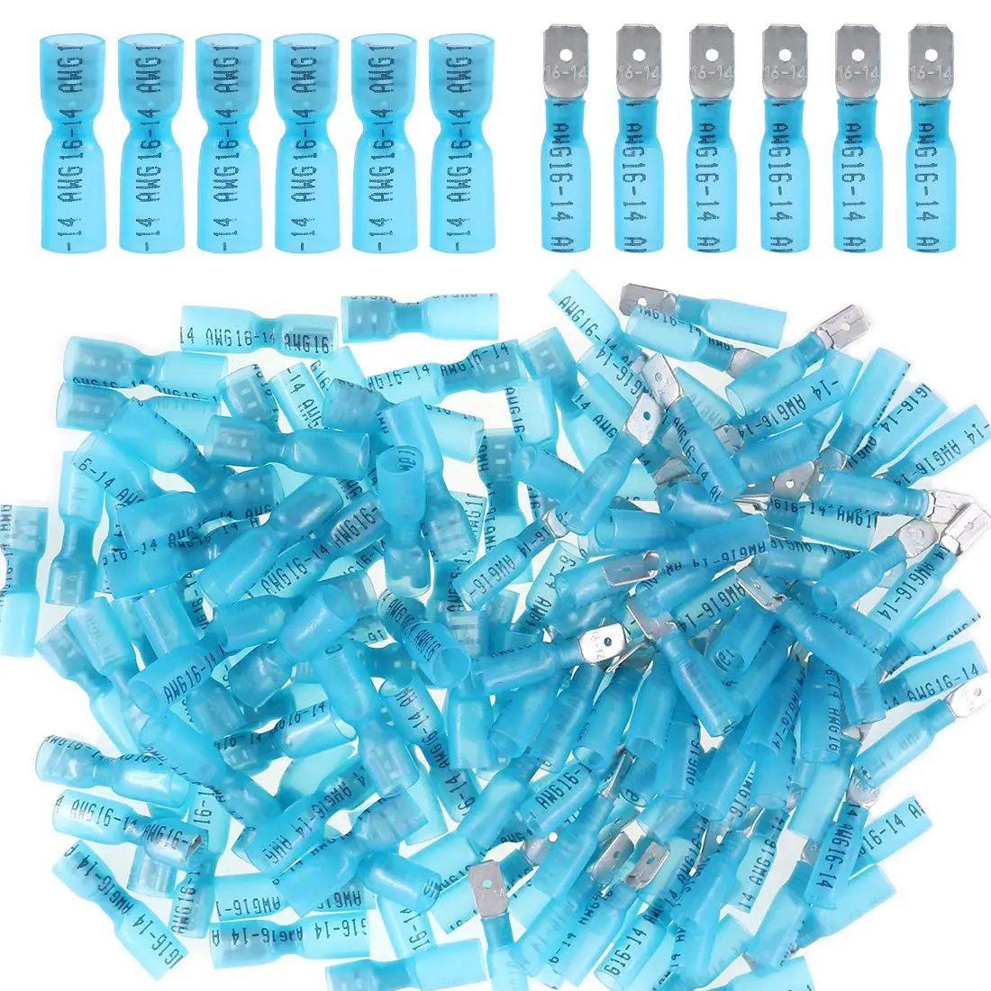 Blue Connectors 200/100/50PCS Male/Female 3 Size Spade Heat Shrink Quick Disconnect Electrical Wire Terminals Connectors Kit Assortment AWG - Цвет: Blue Connectors