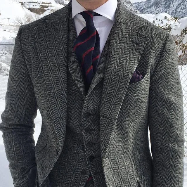 Abiti da uomo in Tweed di lana grigia per matrimonio invernale smoking da  sposo formale 3 pezzi a spina di pesce Set moda maschile giacca gilet con  pantaloni|Suits| - AliExpress