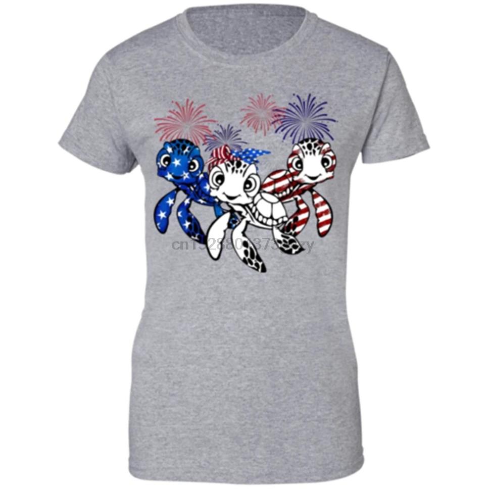 Firework Red White And Blue Turtles American Flag Ladies T-Shirt S-3Xl Classic Unique Tee Shirt |