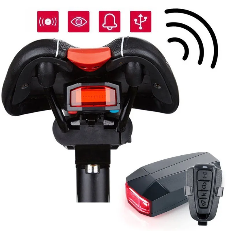 

4 In 1 Bicycle Security Lock Alarm LED Tail Light Anti-theft Remote Control Bicycle Accessories Bike Security u Lock