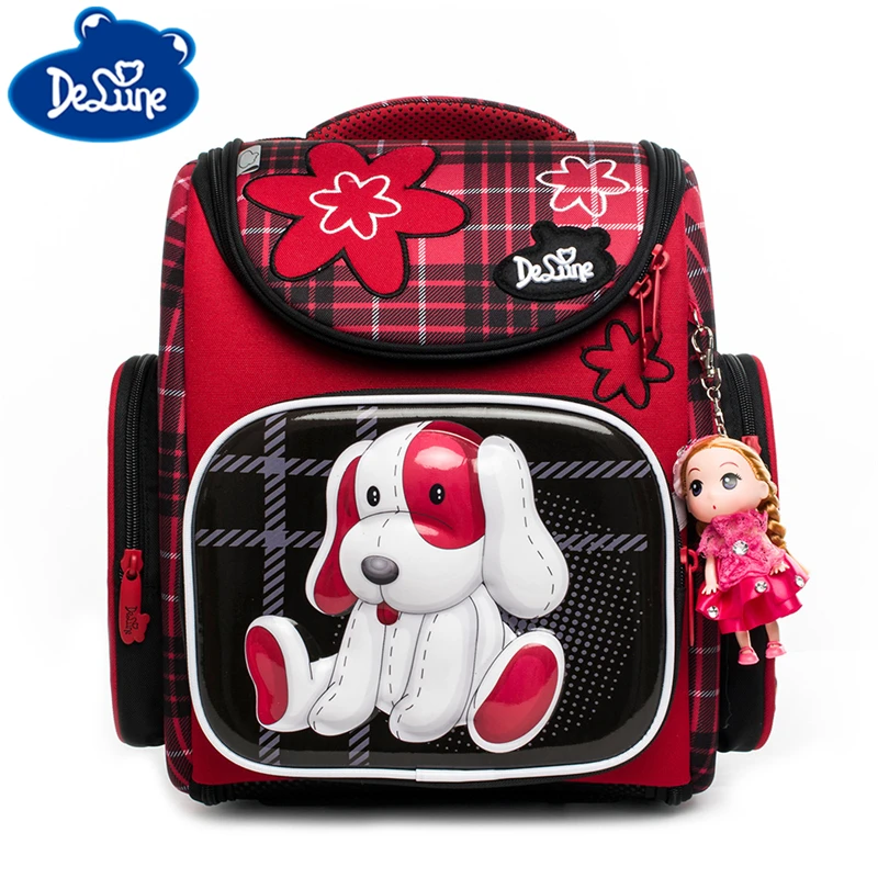 

Delune Cartoon School Backpack for Girls Bookbag Dog Printing Children Orthopedic Backpack Mochila Primary School Bags