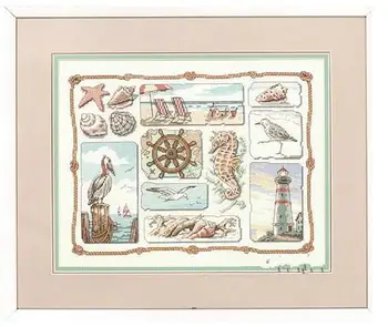 

11/14/16/18/27/22/25ct Lovely Counted Cross Stitch Kit Shore Sampler Lighthouse Beacon Seabird Shell Dim 13614
