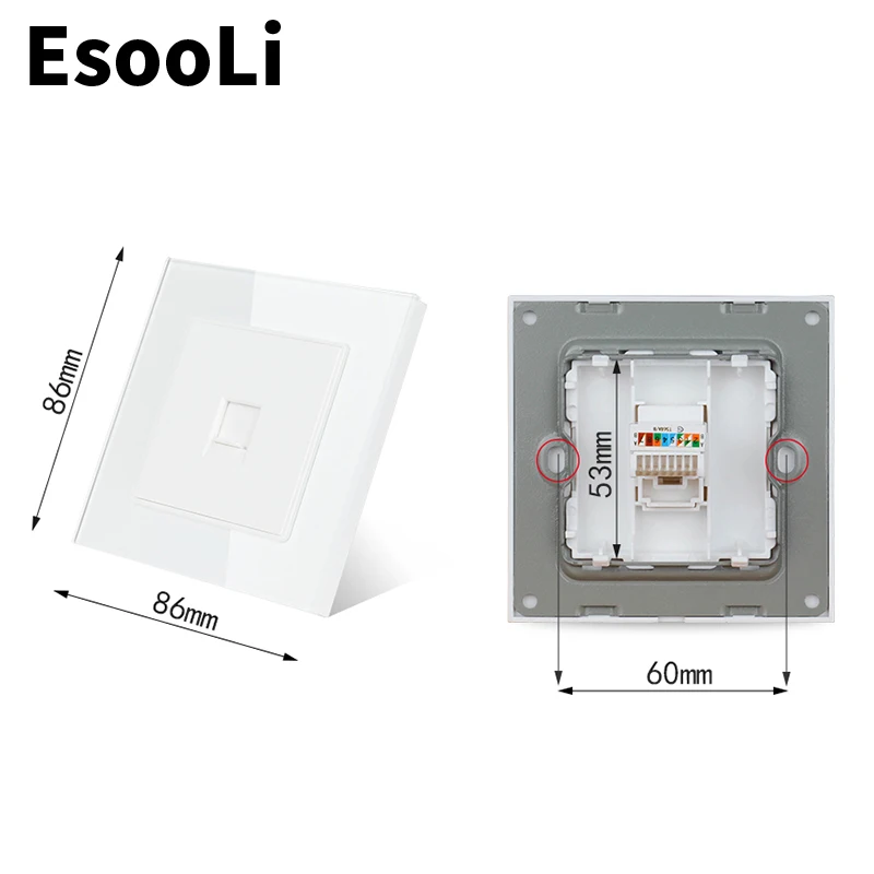 Розетка стеновая EsooLi RJ45 с прозрачной стеклянной панелью соединитель для