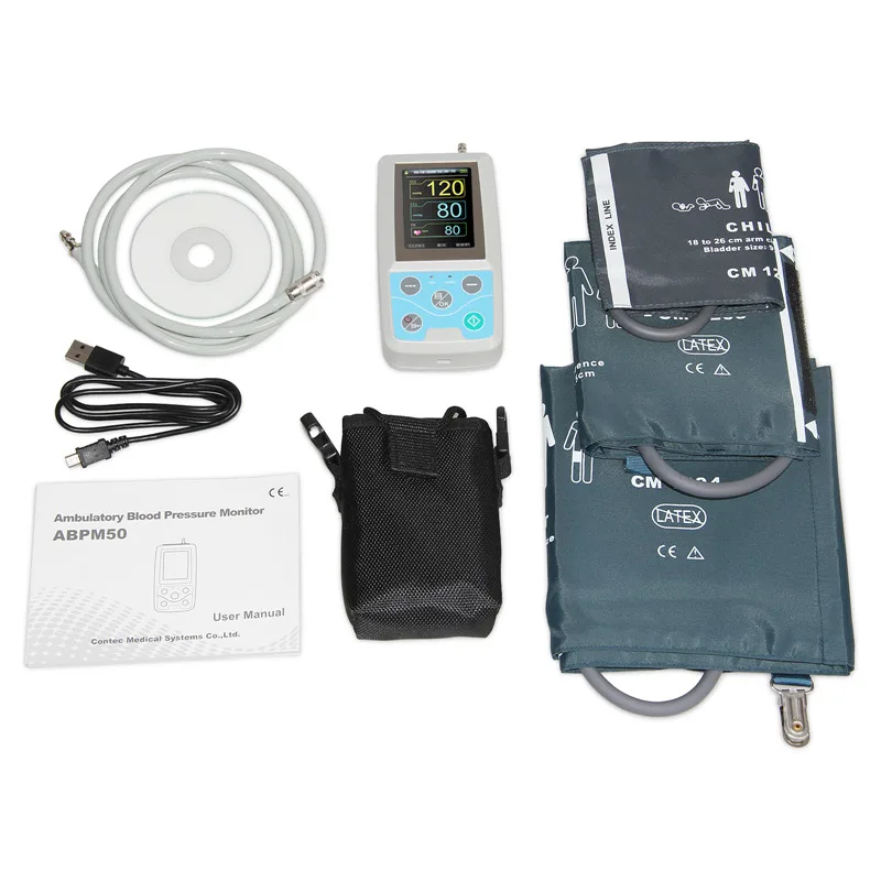 ABPM50 24 часа Амбулаторный монитор кровяного давления Holter ABPM Holter BP монитор с программным обеспечением contec - Цвет: 3cuffs