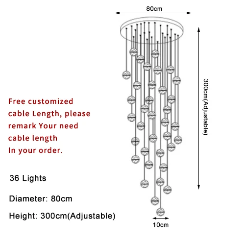Современный Люстра светильник ing Лофт столовая кухня Остров светодиодный светильник светильники подвесные cristal лампы в виде шара светильник s - Цвет абажура: Dia80 H300 cm