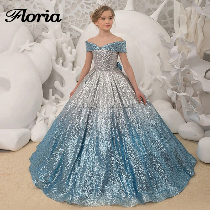 

Unique Mix Color Ball Gown Flower Girl Dresses 2019 New Vestido Deminha First Communion Dress For Girls Sequins Off the Shoulder