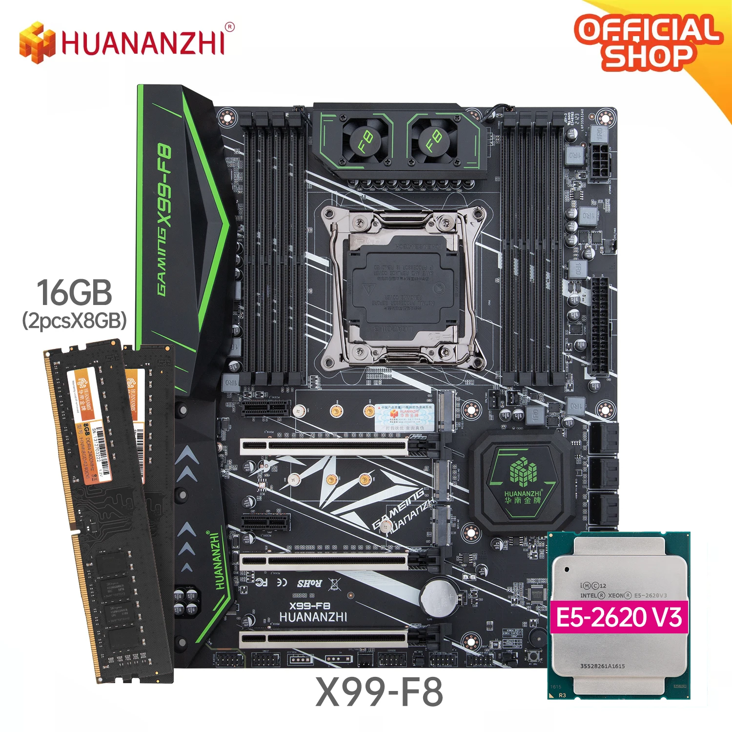 Материнская плата HUANANZHI X99 F8 с Intel XEON E5 2620 v3 2*8 ГБ DDR4 NON-ECC комбинированный набор