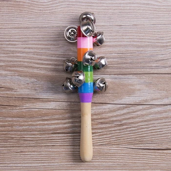

For Baby Kid Rainbow Pram Crib Handle Wooden Bell Stick Shaker Rattle Toy