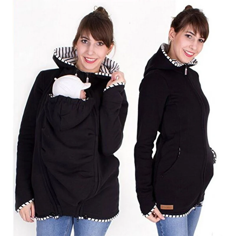 Meternity толстовки кенгуру зимнее пальто с капюшоном для беременных женщин куртка кенгуру Одежда для новорожденных куртки для беременных - Цвет: Черный