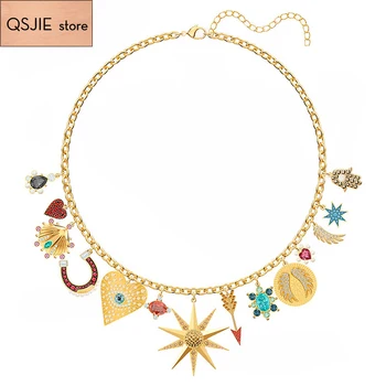 

QSJIE High quality SWA new fortune charm devil eye series Heart Crystal women's Necklace