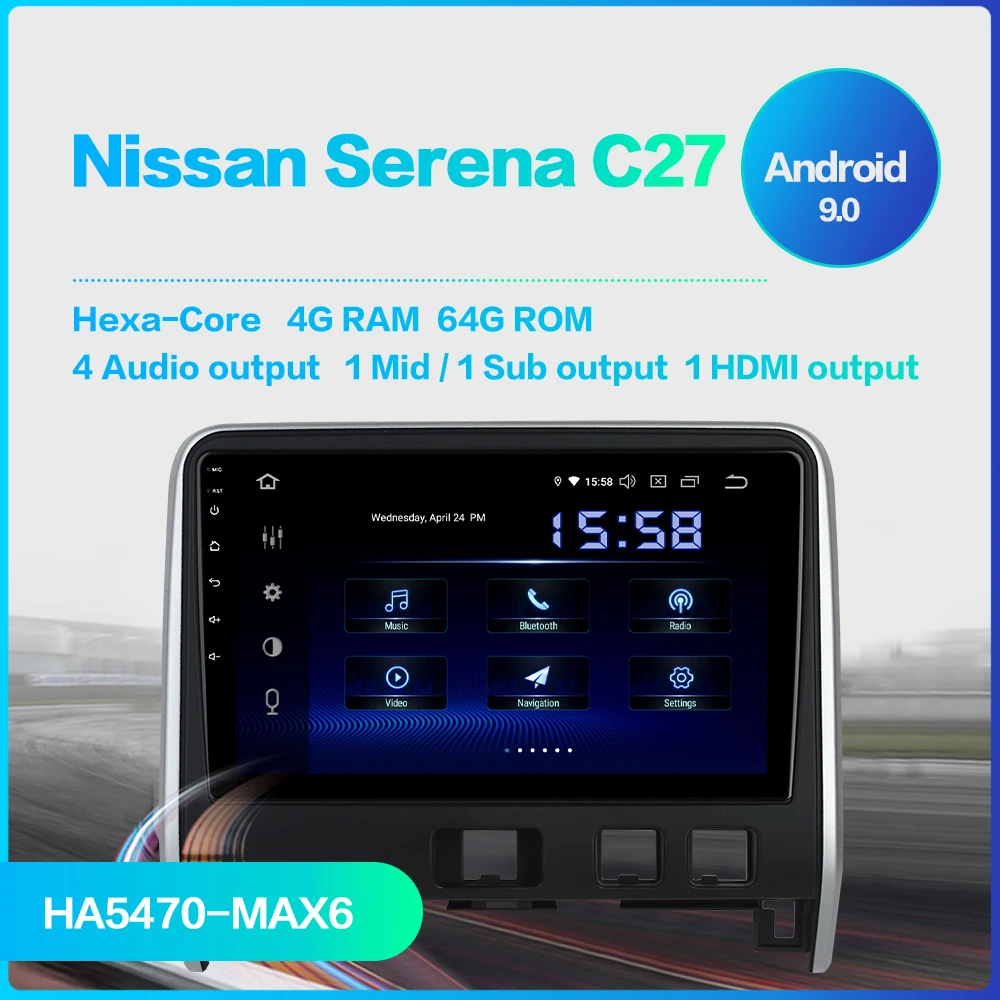 Perfect Dasaita 10.2" IPS Touch Screen Car Android 9.0 Radio 1 din For Nissan Serena C27 GPS Navigator Bluetooth MP3 64G ROM MAX6 1