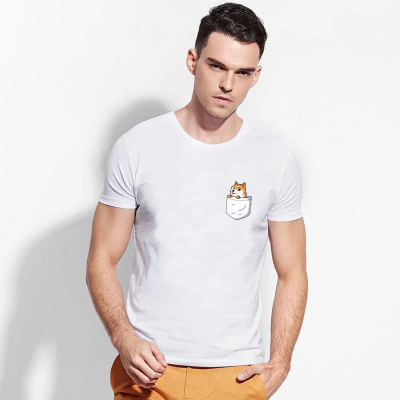 Мужская Милая футболка Шиба ину, Модная белая футболка с забавным рисунком собаки из мультфильма, мягкая дизайнерская футболка с фальш-карманом для мужчин и женщин, Homme