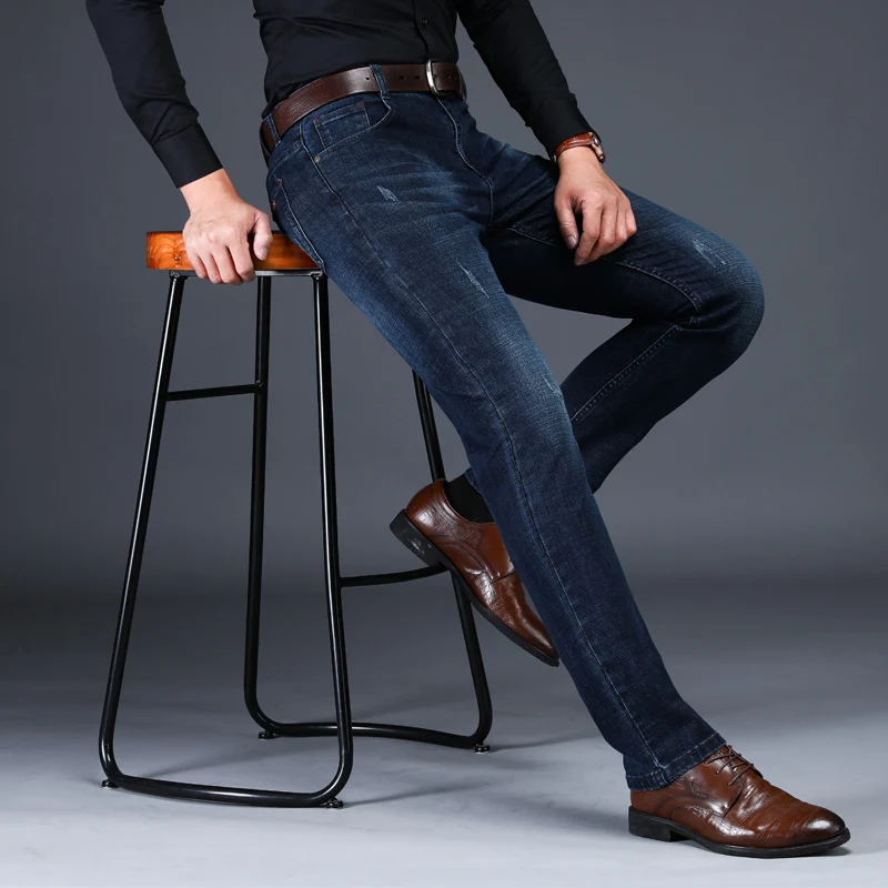 

2020 Autumn Spring Male Straight Fit Jeans New Korean Version Trend Elastic Comfortable Straight Trousers Student Pants