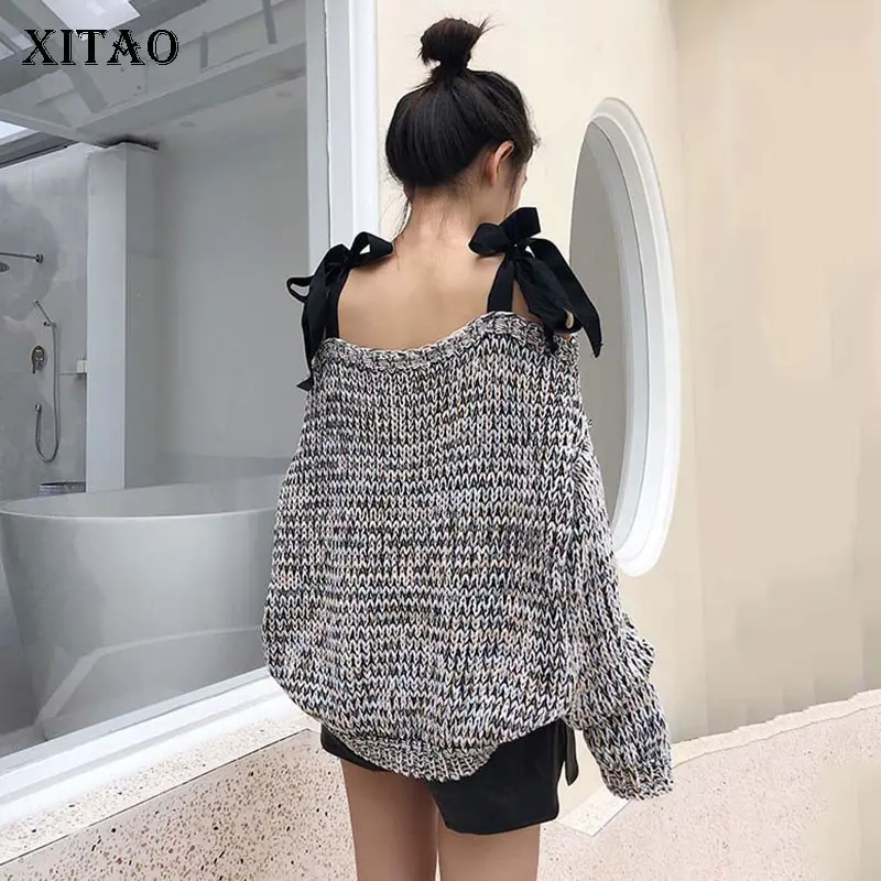 XITAO вязаный с открытыми плечами свитер женский модный без бретелек бантом