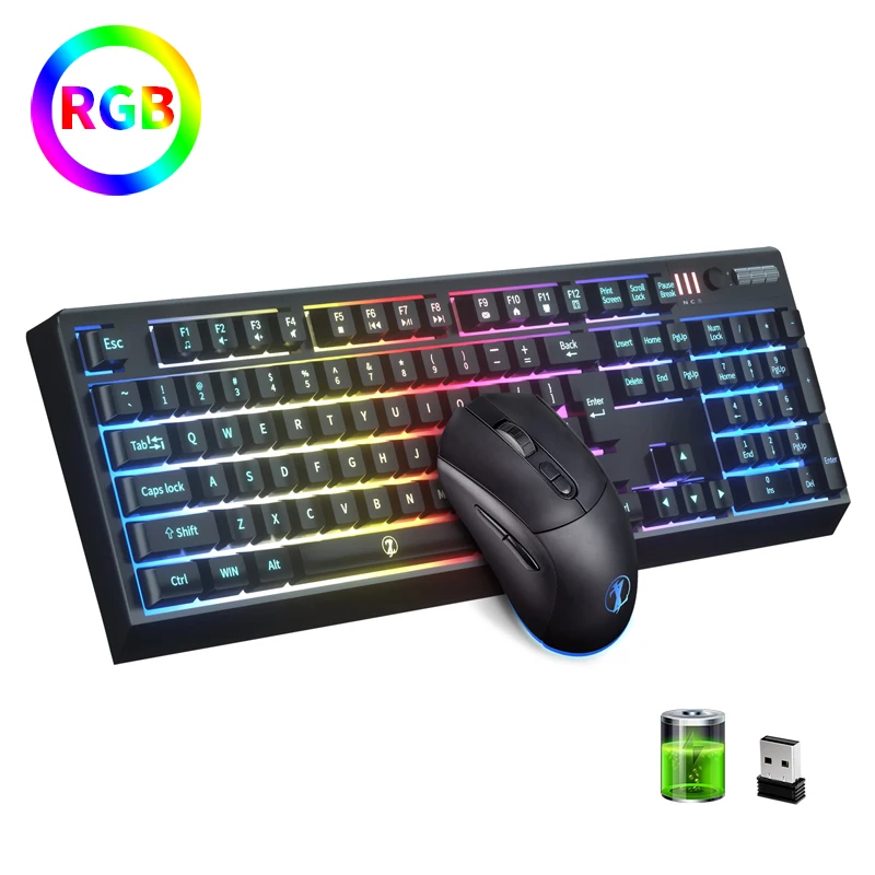ZJFKSDYX Wireless Gaming Keyboard and Mouse Combo 104 Key RGB LED Backlight Rechargeable Mechanical Feel Anti-ghosting - Цена: 4 747,42 руб.