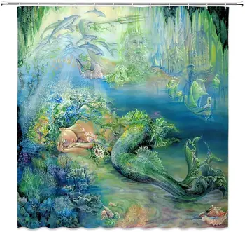 

Waterproof Fabric Shower Curtain Underwater World Mermaid Shower Curtain Home Bathroom Item Bathroom Shower Curtains &12 Hook