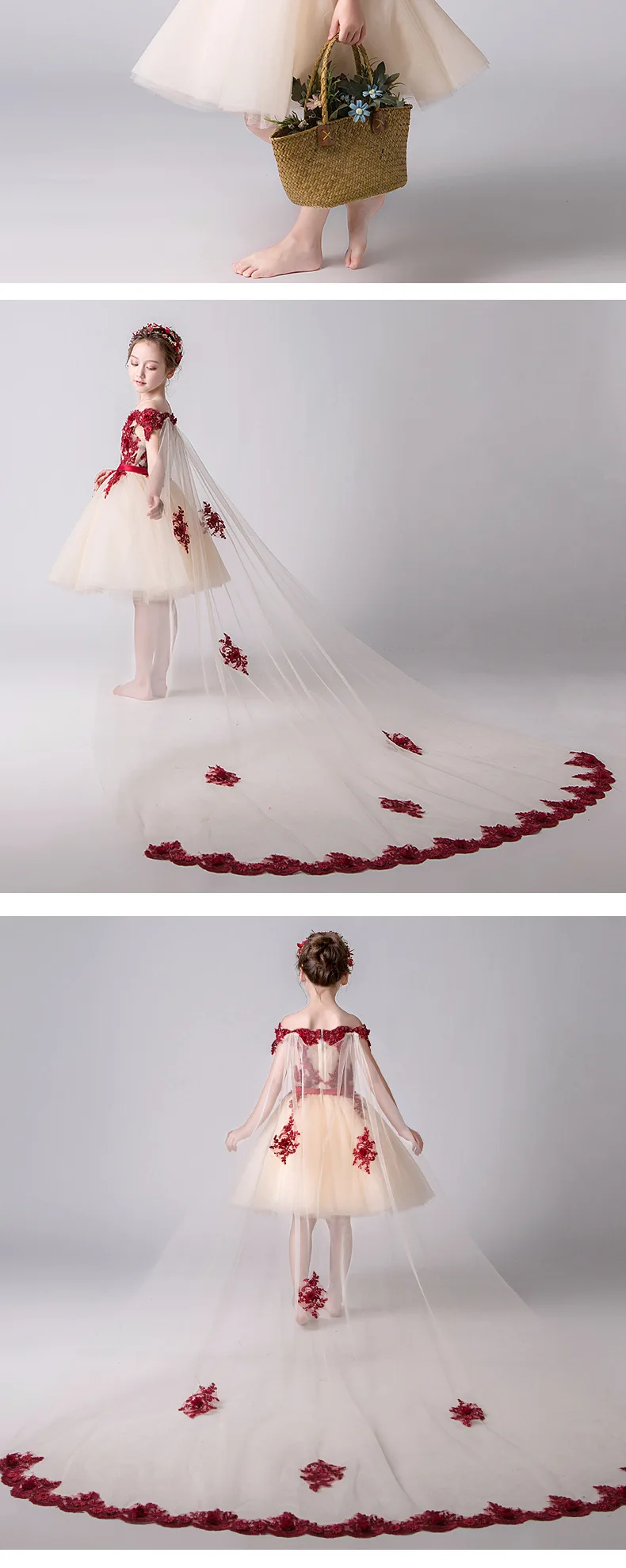 Girl'S Gown Princess Dress New Style CHILDREN'S DAY Flower Boys/Flower Girls Puffy Yarn Children Host Catwalks Costume Long
