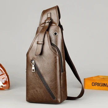 

Vintage Mens PU Leather Shoulder Bags 2020 Function Travel Storage Bag Male Sling Waist Bag New Documents Storgage Chest Pack