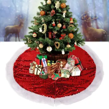 

Sequins Plush Christmas Tree Skirt With Invisible Nylon Closure Xmas Tree Decorative Mat Holiday Home Decoration Supplies
