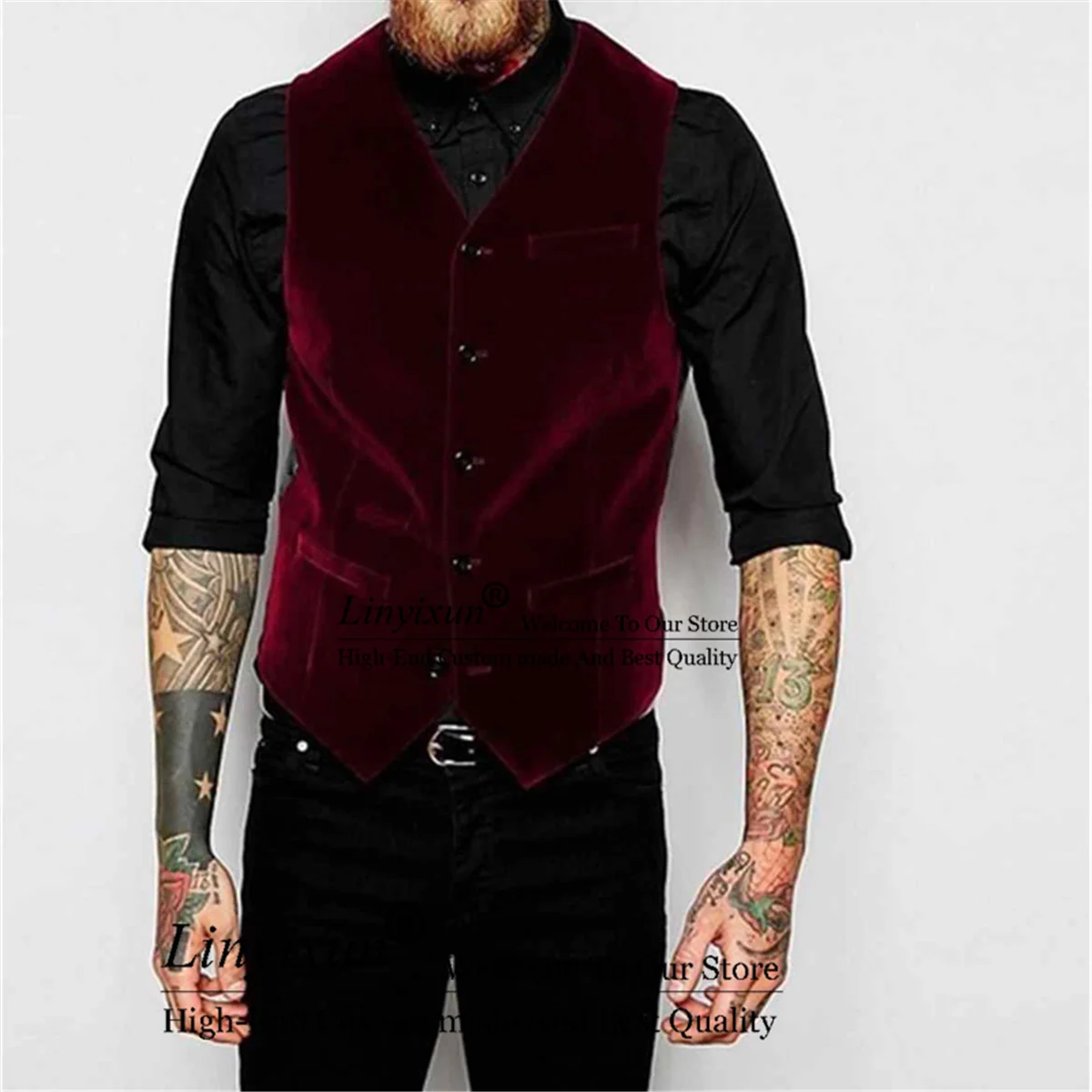 Suits Vest Classic Burgundy Velvet Vest 