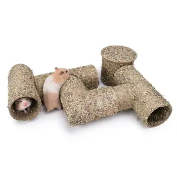 

Natural Grass Powder Woven Hamster Tunnel DIY Assembly Pet Nest Toys Hideaway X6HC