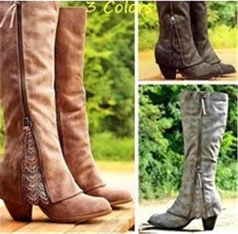 

2019 Autumn Women Over Knee Boots Women Round Head Female Boots Square Heels Boots