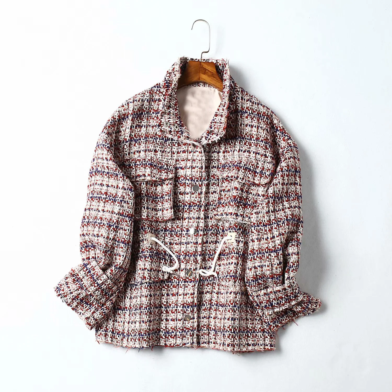 

F6103-Western Style WOMEN'S Dress 2019 Spring And Autumn New Style Graceful Stand Collar Drawstring Tweed Coat Women's