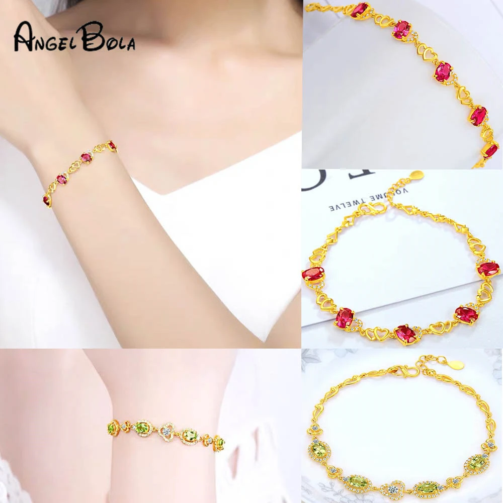 Baru Warna Emas Gelang Emas 24k Rantai Tangan Tidak Luntur Peridot Adjustable Perhiasan Gelang Gelang Untuk Wanita Perhiasan Hadiah Rantai Link Gelang Aliexpress